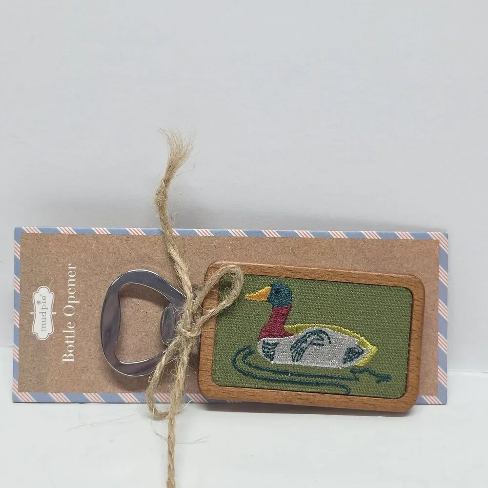 Anthropologie MUD PIE Embroidered Duck Bottle Opener NWT Hunting Retro